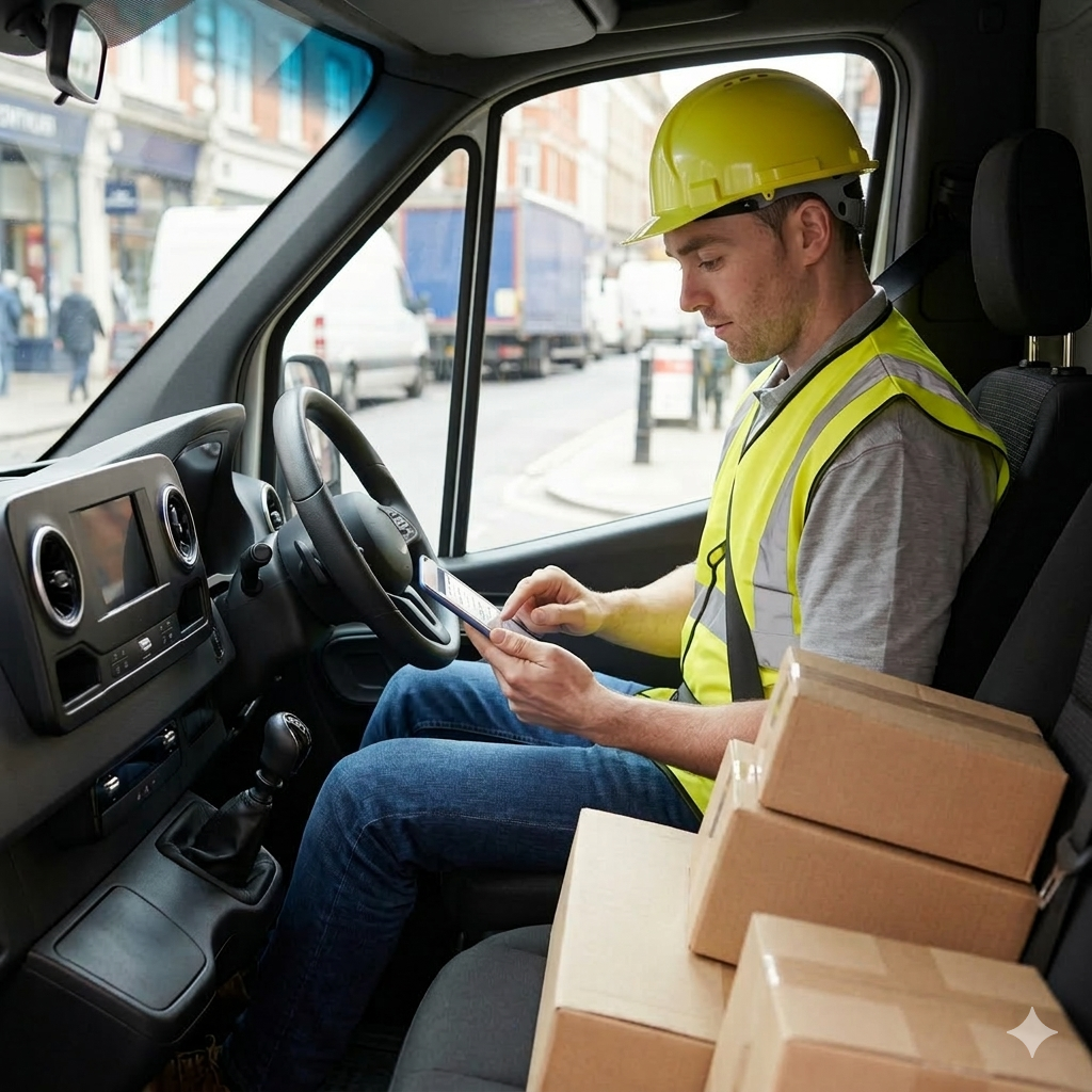 Construction courier with hardhat